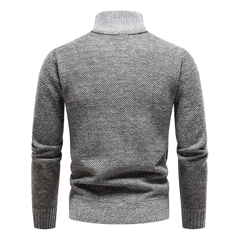 Neue Winter Fleece Pullover Pullover Männer dicke warme Strick pullover schlanke Mock Neck Pullover halben Reiß verschluss solide Herren Pullover