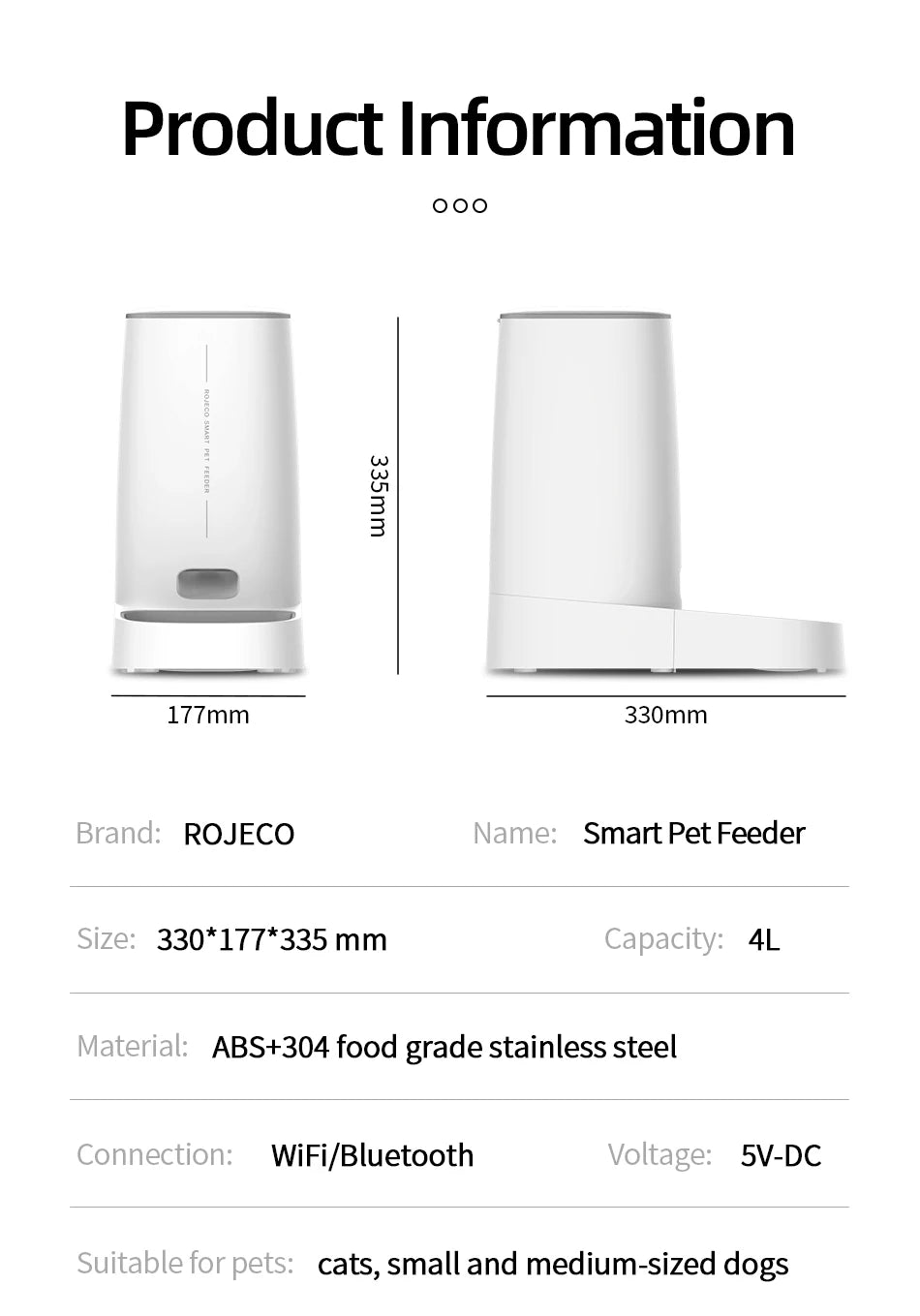 Rojeco automatische Hundefutter automat Smart Dog Food Spender Auto Food Container Fernbedienung WiFi-Taste für Haustier Katze Fütterung zubehör