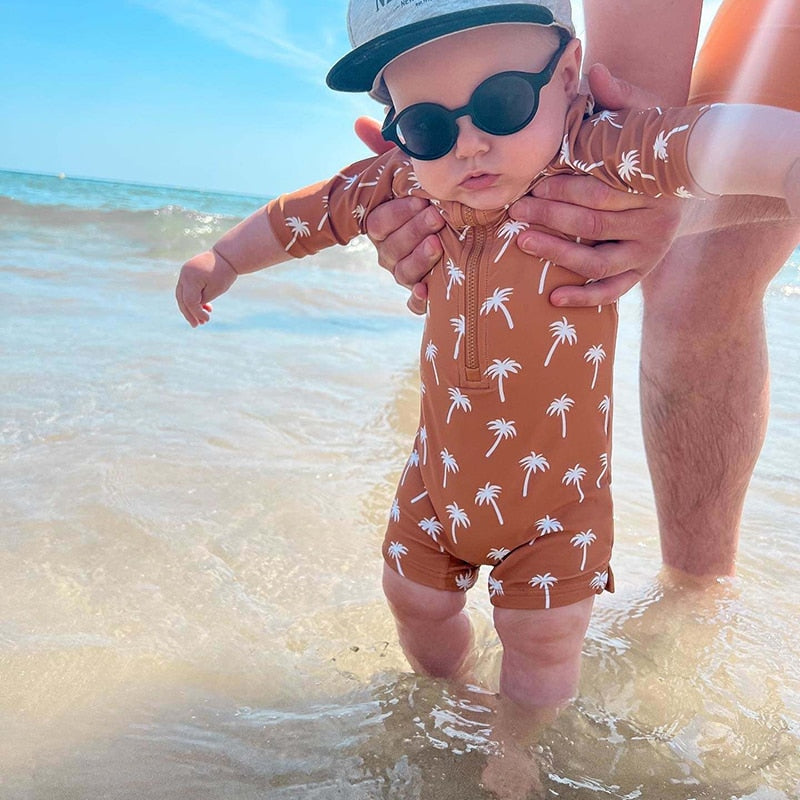 2023 Summer Baby Swimwear Romper Print Cap+Bodysuit 2 Pcs Polyester Bathing Swimming Clothes 9M-7T For Children Kids Swimsuits