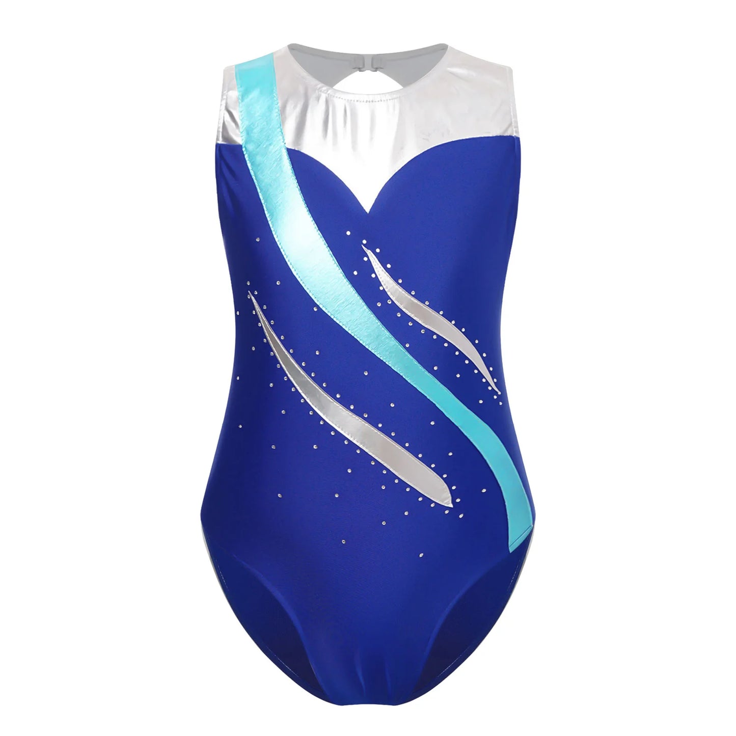 Kinder Mädchen Gymnastik Trikots ein Stück Farb block Metallic Ballett Tanz sportlichen Bodysuit Unitard Team Wettbewerb Dance wear