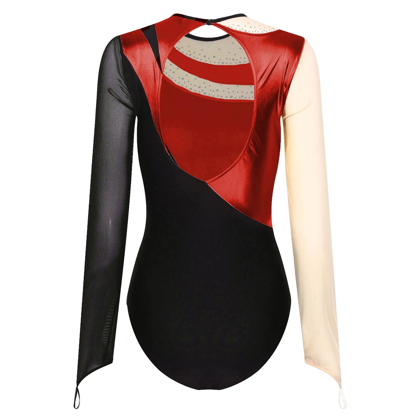 Womens Shiny Ballet Dance Leotards Metallic Contrast Color Splice Long Sleeve Gymnastics Bodysuit Acrobatics Skating Costumes