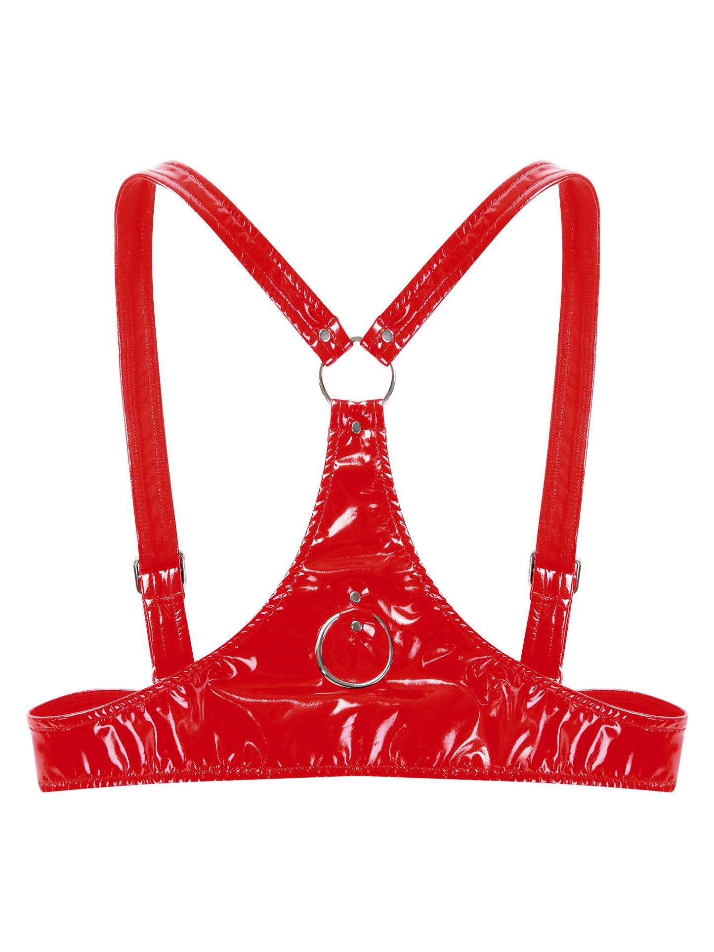 Frauen Wet Look PVC Leder Draht-Freies Bh Tops Dreieck Bralette Latex Schnallen O Ring Körper Chest Harness bustier Clubwear