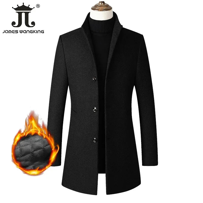 EUR Größe S-XXL Herbst Winter Dicke Warme Stehkragen Woolen Männer Mantel Business Casual Dünne MantelWoolen Jacke männlichen Windjacke