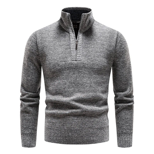 Neue Winter Fleece Pullover Pullover Männer dicke warme Strick pullover schlanke Mock Neck Pullover halben Reiß verschluss solide Herren Pullover