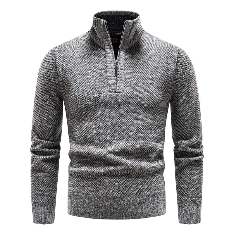 Neue Winter Fleece Pullover Pullover Männer dicke warme Strick pullover schlanke Mock Neck Pullover halben Reiß verschluss solide Herren Pullover