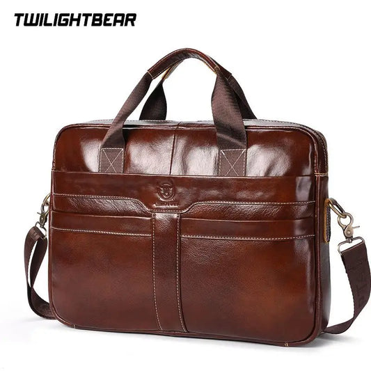 Cowhide Men's Briefcases Shiny Cow Leather Business Handbag Large Capacity Leather Shoulder Bags Gift Leisure Laptop Bag TG053
