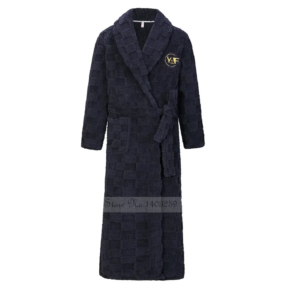 Verdicken männer Flanell Kimono Bademantel Kleid Winter Plus Größe Paar Nachtwäsche Lange Robe Lose Korallen Fleece Homewear Loungewear