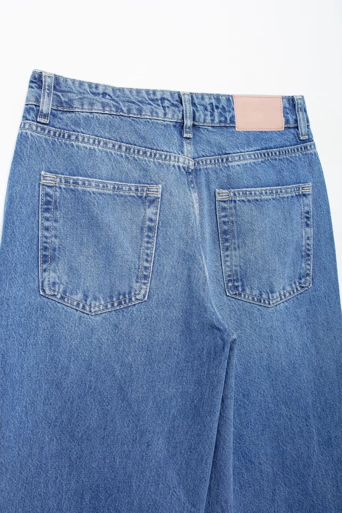 TRAFZA Frauen Mode Taschen Hochhaus Lose Jeans Weiblichen Sommer Elegante High Street Verziert Beiläufige Gerade Breite Bein Hosen