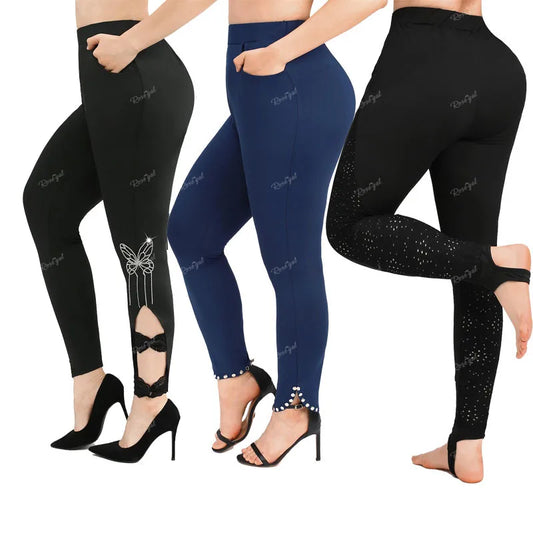 Ros gal Plus Size Taschen volle Leggings für Frauen lässig täglich Sport tragen elastische Taille dünne Hose Bleistift hose