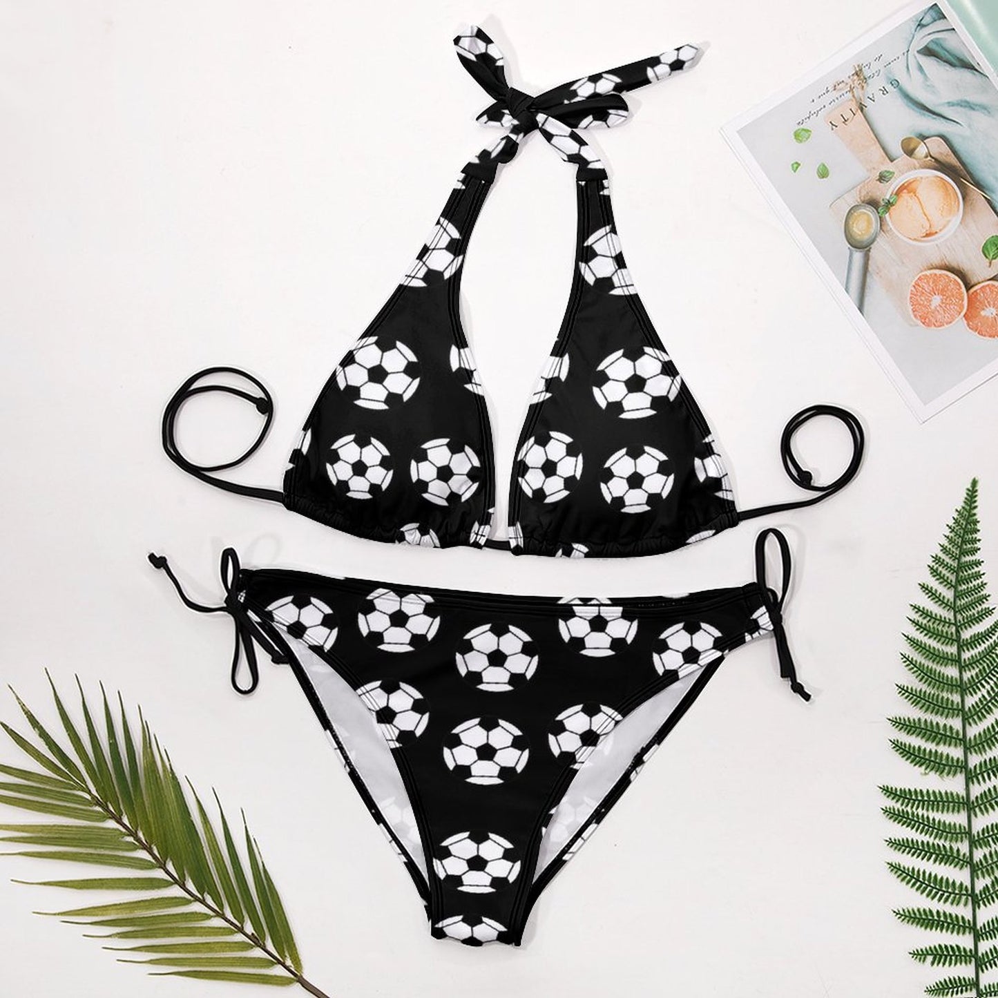 Soccer Ball Bikini Set Sexy Black and White Bikini Swimsuit Surfing Pattern Swimwear Stylish High Cut Beach Wear