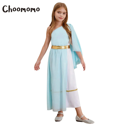 Kids Girls Greek Princess Costume Ancient Roman Empress Tulle Long Maxi Dresses Halloween Toga God Nobility Cosplay Dress Up