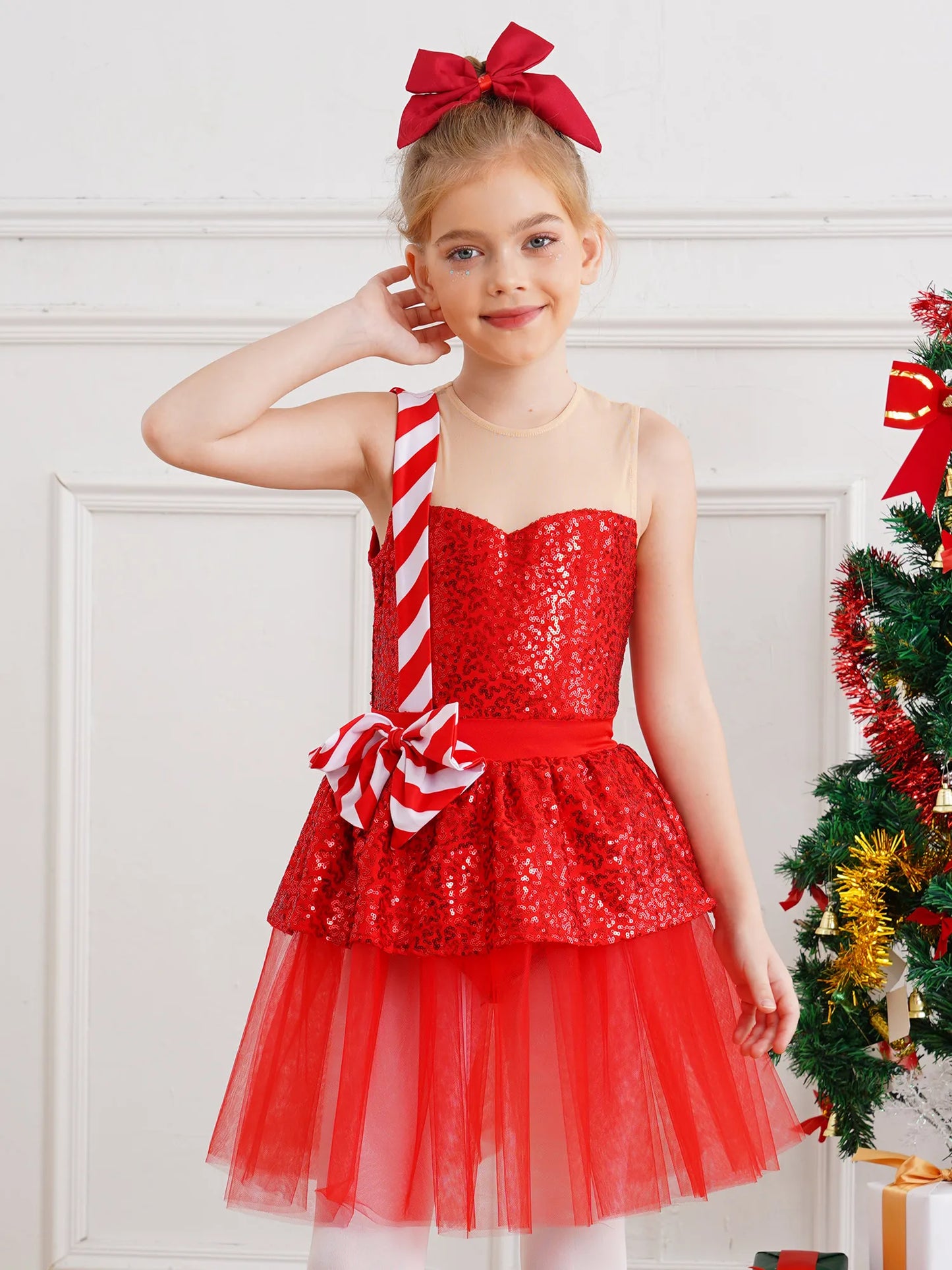 Mädchen Weihnachten Zuckers tange Kostüm Pailletten Tutu Kleid für Weihnachten Tanz Urlaub Party Festival Santa Claus Bühnen performance