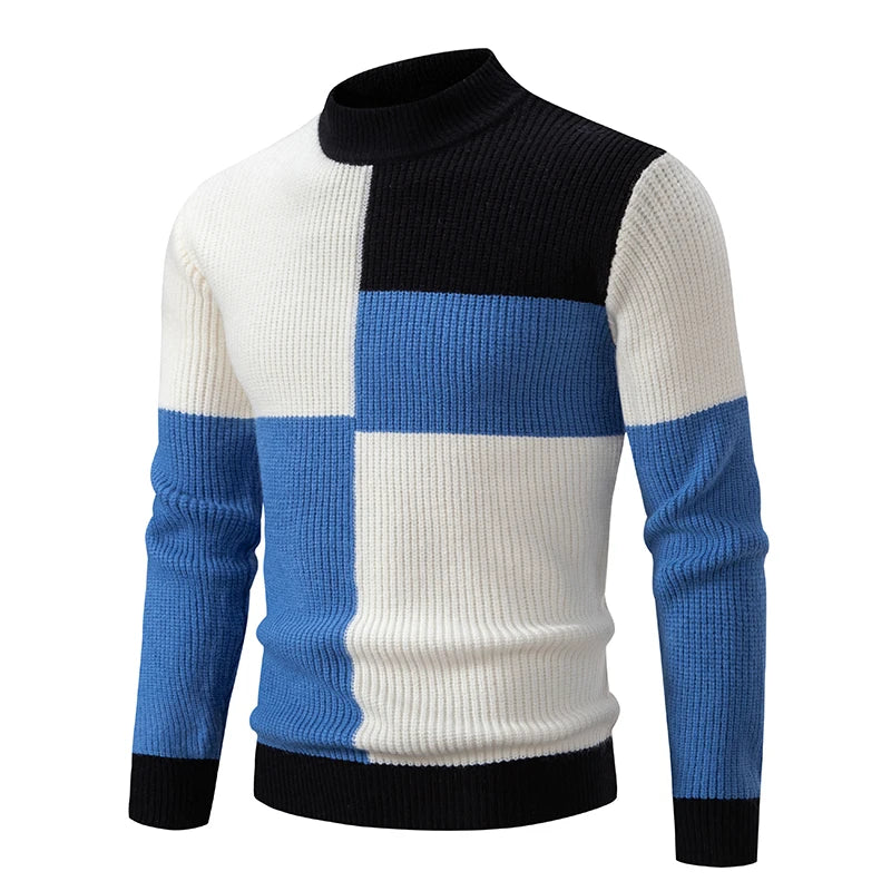 Herren Mock Neck Pullover jugendliche Vitalität Mode Patchwork Strick pullover Männer schlanke lässige Pullover Herbst Winter Strickwaren Mann