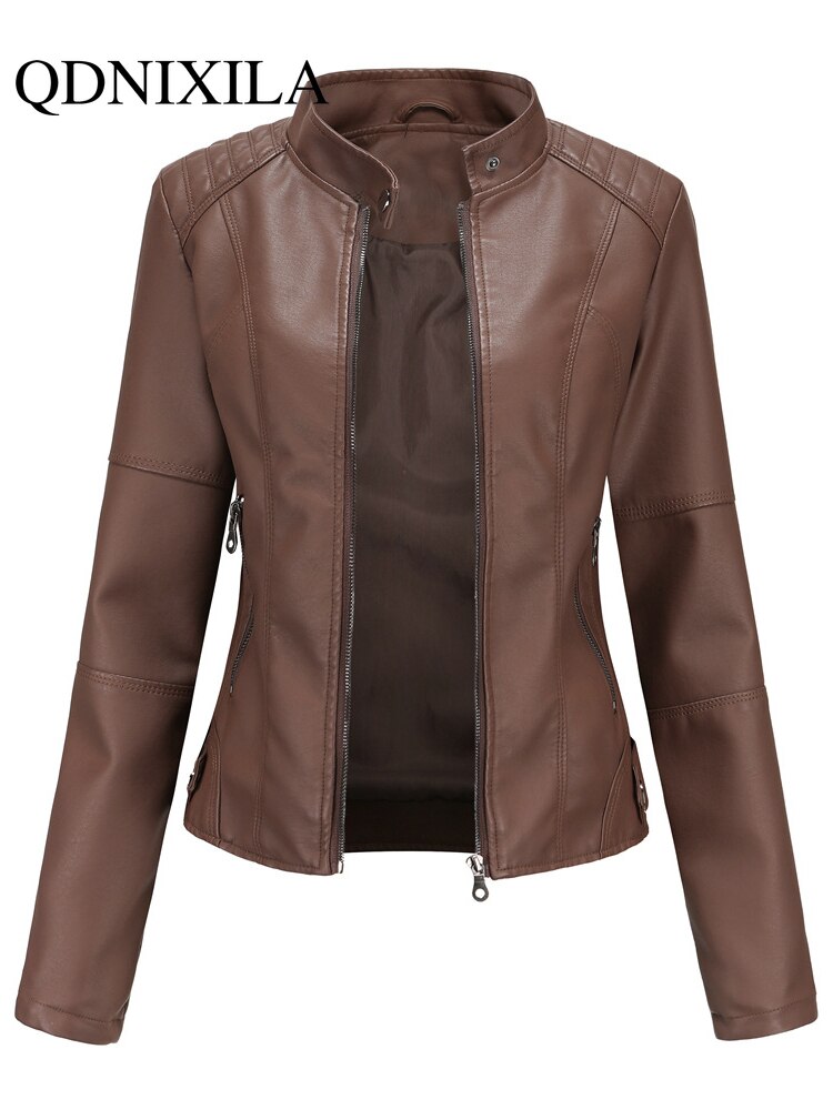 NIXILA PU Faux Leather Jacket Women Loose Sashes Casual Biker Jackets Outwear Female Tops BF Style Black Leather Jacket Coat