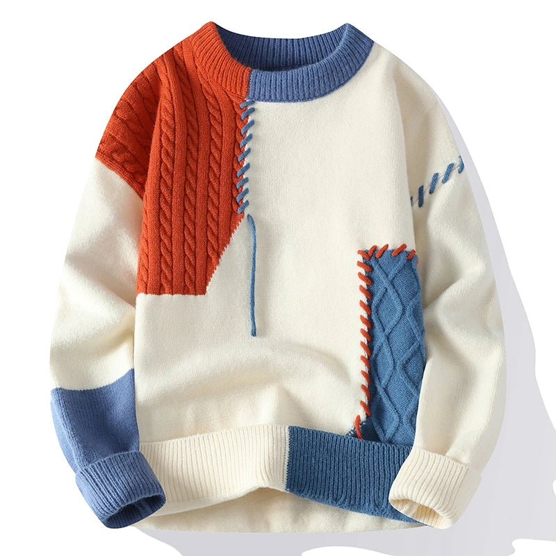 Herbst Winter neue Strick pullover Männer Patchwork o Hals lässige Strickwaren Herren lose Mode Streetwear y2k Strick pullover Mann