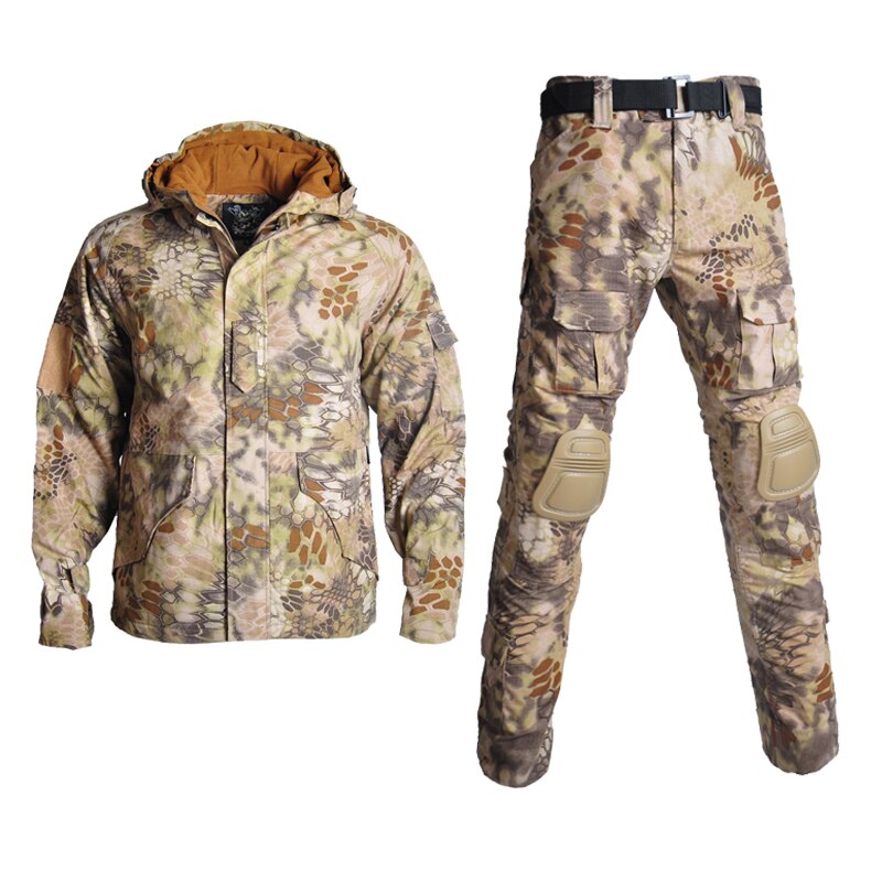 HAN WILD Outdoor Hiking Jacket Suit Windproof Hooded Windbreaker Tactical Pants Uniform Casual Jacket Camouflage Military suit