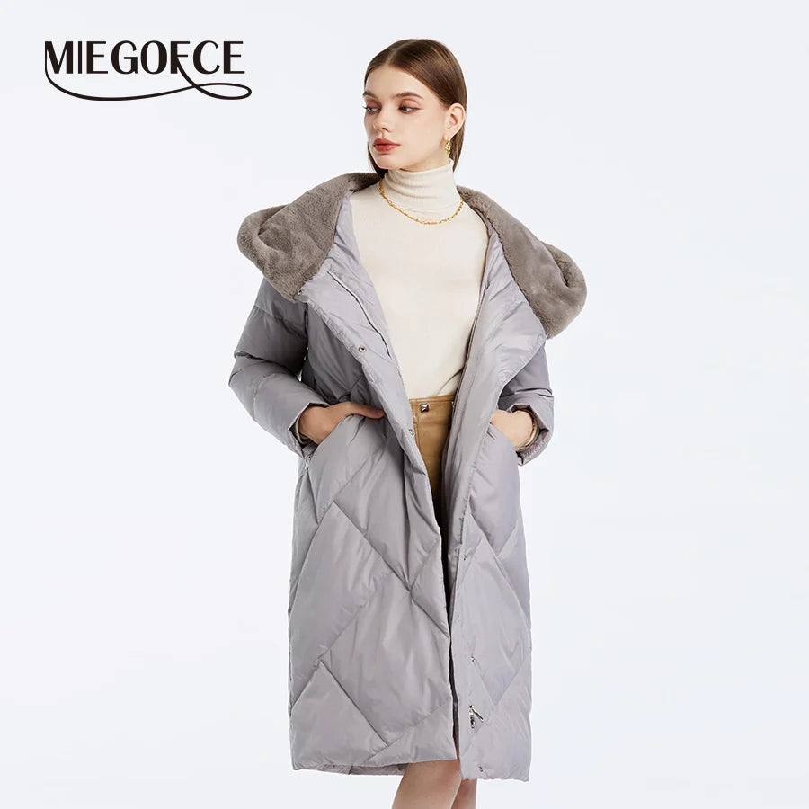 MIEGOFCE 2024 Winter Baumwolle Parka Mode Faux Pelz Kragen Langarm Warme frauen Mantel Winddicht Stepp Kapuze Jacke D23708