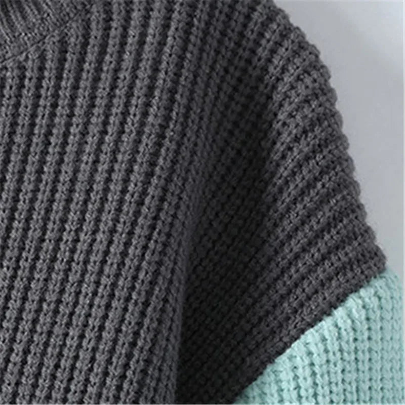 Autumn Winter Fashion Turtleneck Sweaters Men Patchwork Knitted Pullovers Mens Warm Casual Knit Turtleneck Pullover Sweater Man