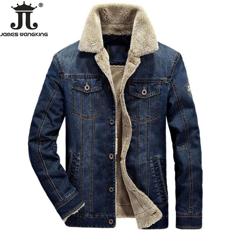 Winter warme und verdickte Herren lässige Jeans jacke Boutique Mode Baumwolle männliche blaue Jeans mäntel