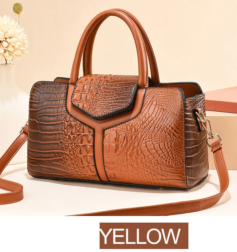 TRAVEASY Summer Casual Vintage Top-Handle Bags for Women Fashion Alligator Large Capacity Female Shoulder Bags Crossbody Bags