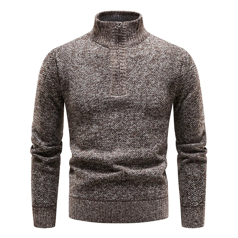 Neue Winter Fleece Pullover Pullover Männer dicke warme Strick pullover schlanke Mock Neck Pullover halben Reiß verschluss solide Herren Pullover