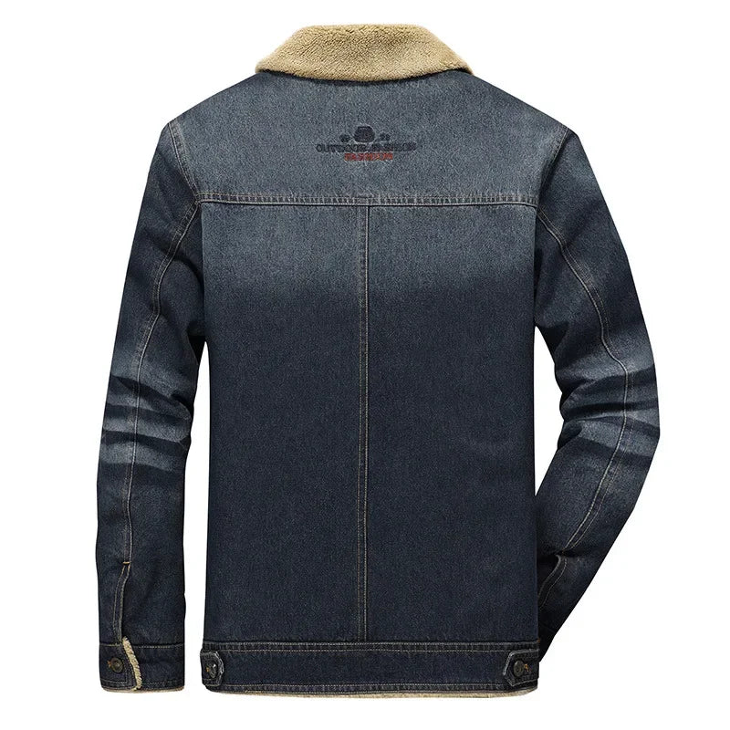 Winter warme und verdickte Herren lässige Jeans jacke Boutique Mode Baumwolle männliche blaue Jeans mäntel