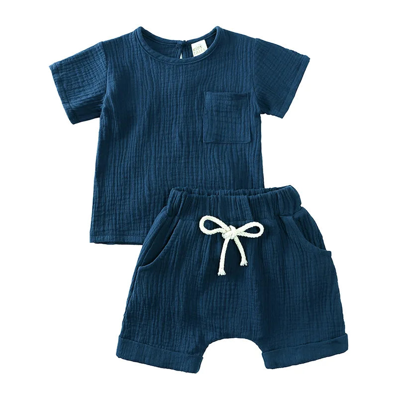 3 6 9 12 18 24 36 Monate Baby Jungen Kleidung setzt Sommer bequeme Baumwolle Leinen Tops und Shorts 2 Stück Kinder passt Neugeborenen Kleidung