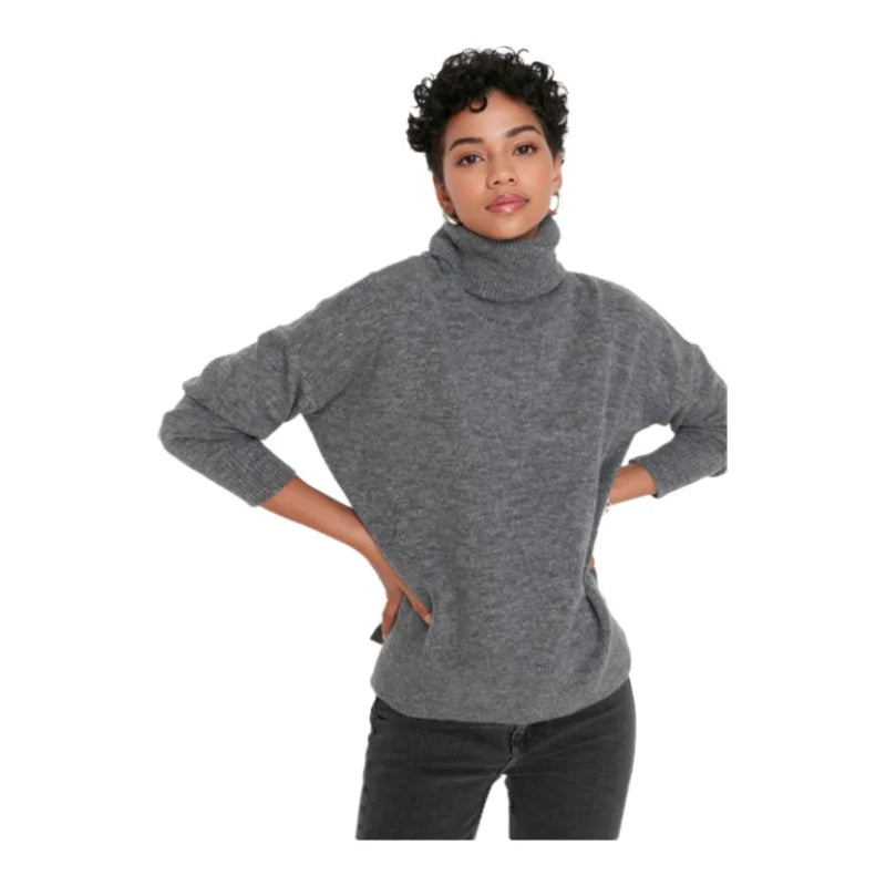 Trendyol TYZA Damen-Pullover, Übergröße, lässige Strickwaren, einfarbiger Rollkragenpullover, schulterfreie Pullover und Pullover, Übergröße, lässige Strickwaren