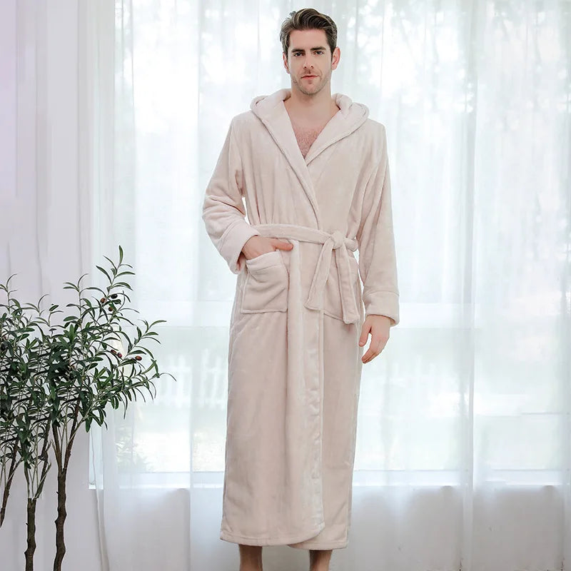 Männer Nachtwäsche verdicken Flanell Bademantel Kleid lose Robe Winter warm Kimono Bad Kleid lange Pegnoirs Dusch mäntel nach Hause Kleidung