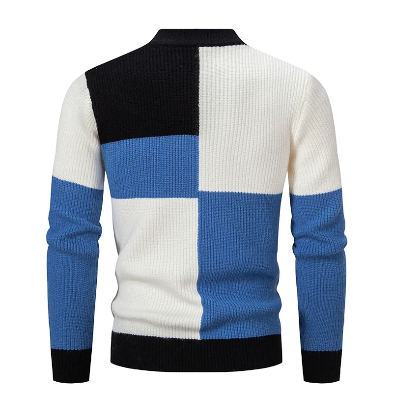 Herren Mock Neck Pullover jugendliche Vitalität Mode Patchwork Strick pullover Männer schlanke lässige Pullover Herbst Winter Strickwaren Mann