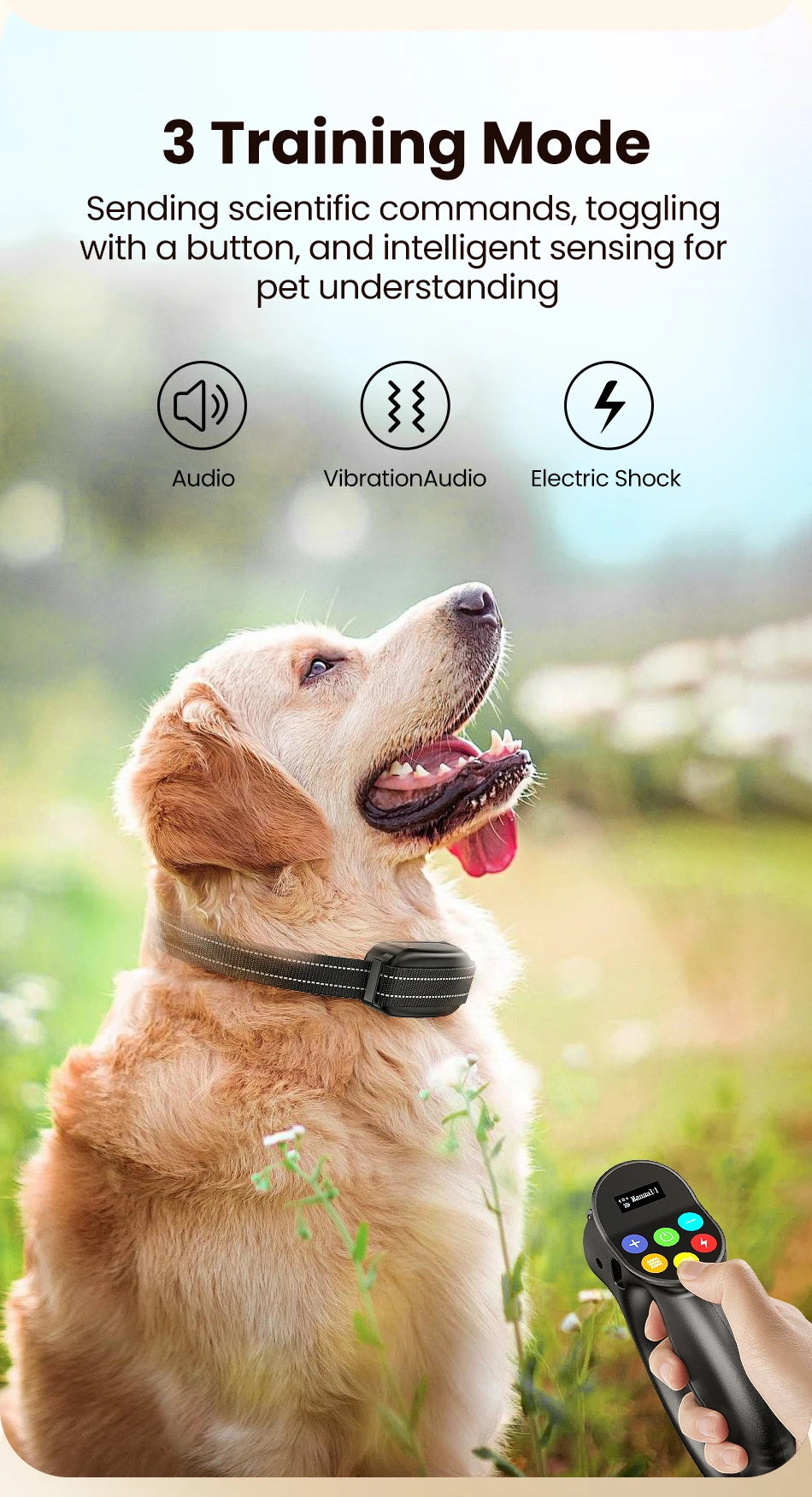 ROJECO Elektrisches Hundetrainingshalsband, wasserdichtes Hundehalsband mit Fernbedienung, wiederaufladbare Anti-Bell-Geräte für Haustiere