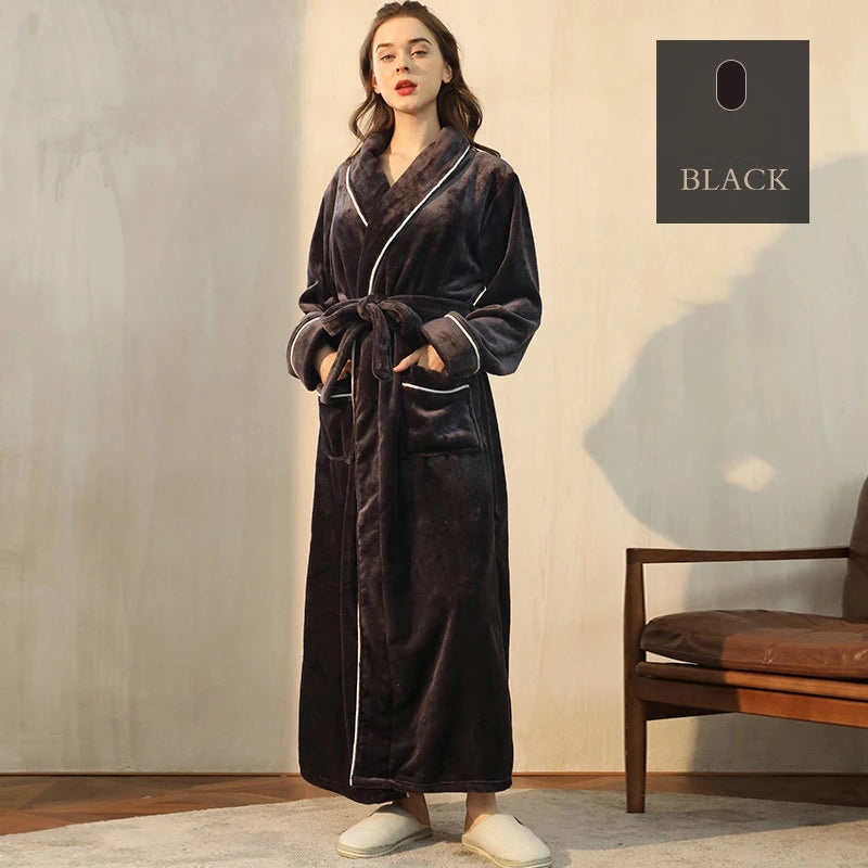 Herbst Winter plus Größe verdickt warmes Paar Flanell lange Robe Nachtwäsche neue Bademantel Kleid Korallen Fleece Home Wear