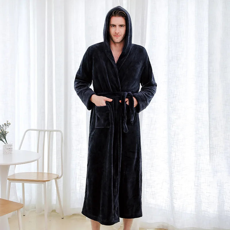 Männer Nachtwäsche verdicken Flanell Bademantel Kleid lose Robe Winter warm Kimono Bad Kleid lange Pegnoirs Dusch mäntel nach Hause Kleidung