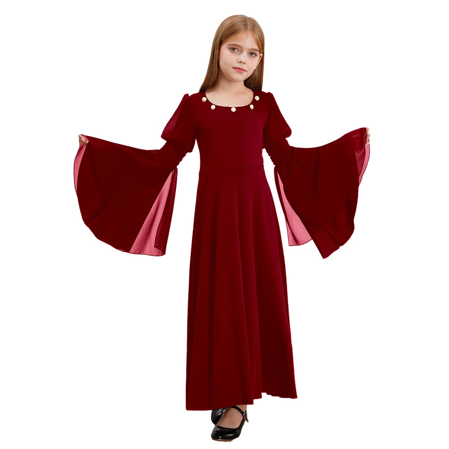 Kinder Mädchen mittelalter liche Renaissance Fee Kostüm Glocken ärmel Perlen viktoria nischen Kleid Retro-Kleid für Halloween Cosplay-Party