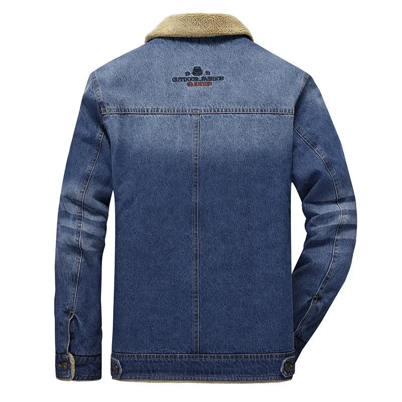 Winter warme und verdickte Herren lässige Jeans jacke Boutique Mode Baumwolle männliche blaue Jeans mäntel