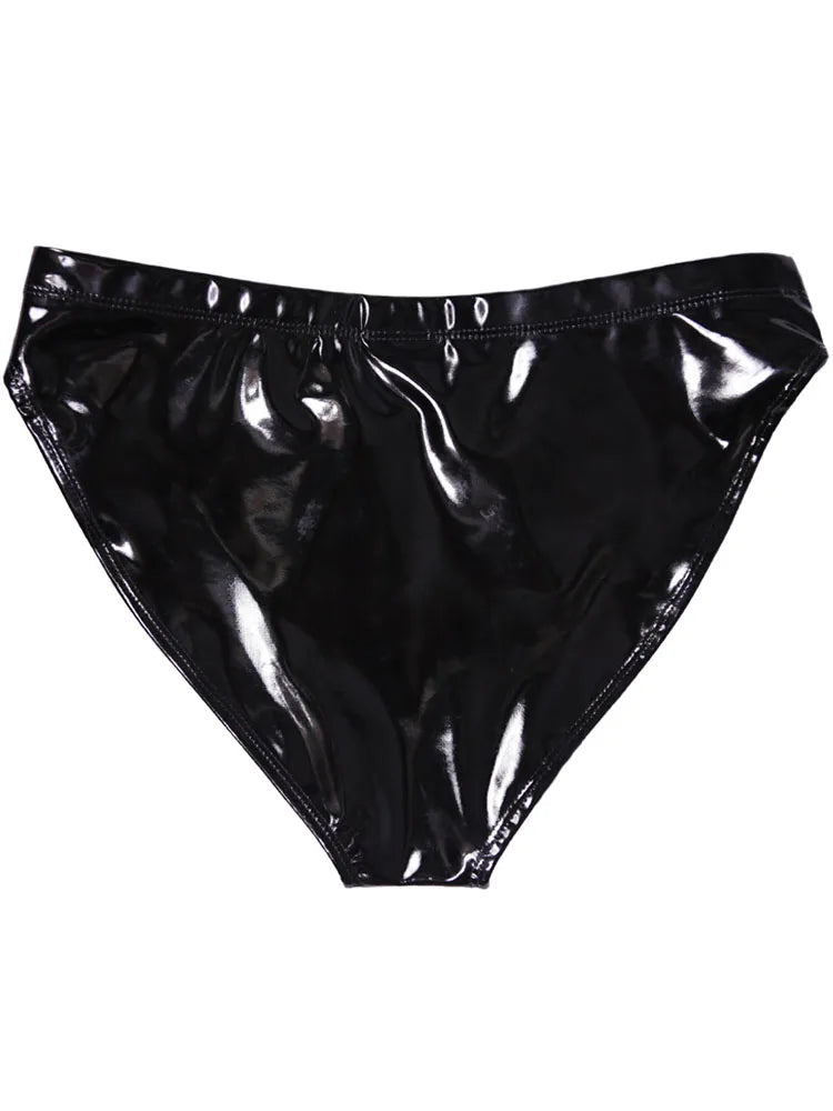 S-3XL High Waist Wet Look PVC Briefs Shiny PU Leather High Cut Sexy Panties Calcinha Women Underwear Lingerie Calzon Mujer Braga