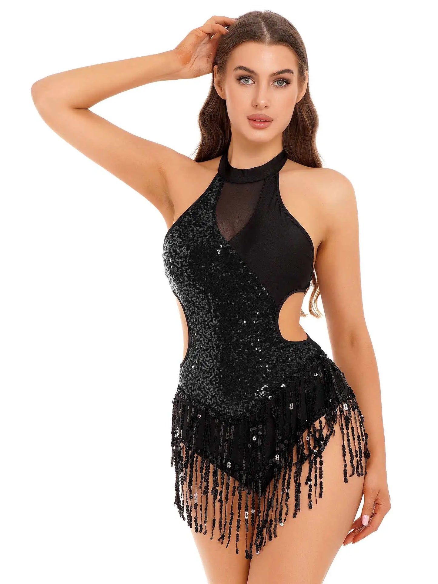 Damen Pailletten Quaste Fransen Flapper Latin Tanz kleid Trikot funkelnde Salsa Rumba Samba Cha-Cha Jazz Gesellschaft stanz Kostüm