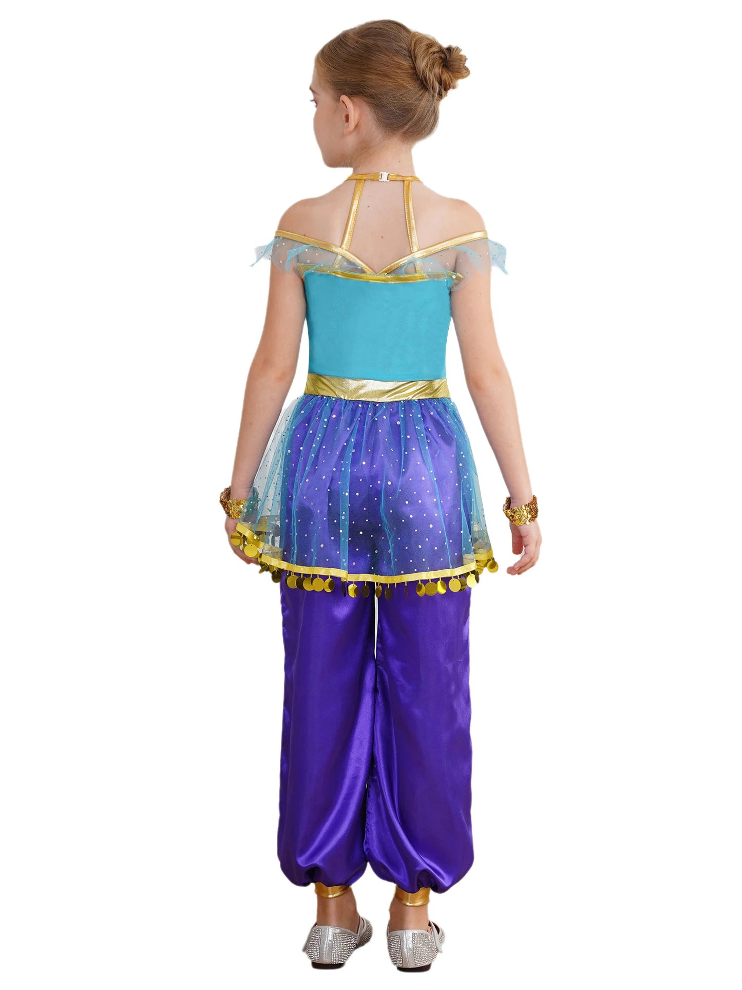 KIds Girls Arabian Princess Costume Indian Bollywood Belly Dance Jumpsuit Halloween Party Fairy Tale Pretend Play Fancy Dress