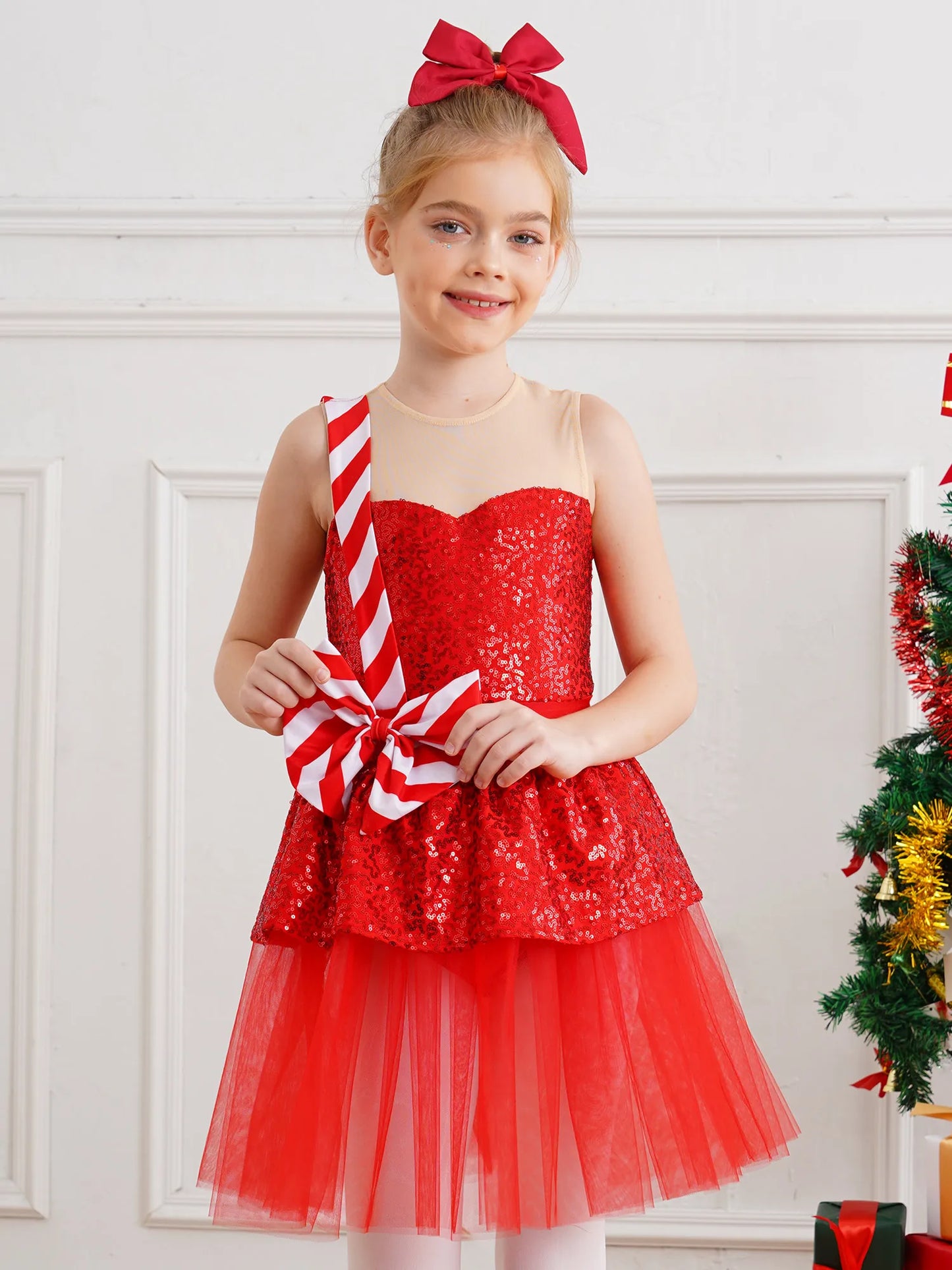 Mädchen Weihnachten Zuckers tange Kostüm Pailletten Tutu Kleid für Weihnachten Tanz Urlaub Party Festival Santa Claus Bühnen performance