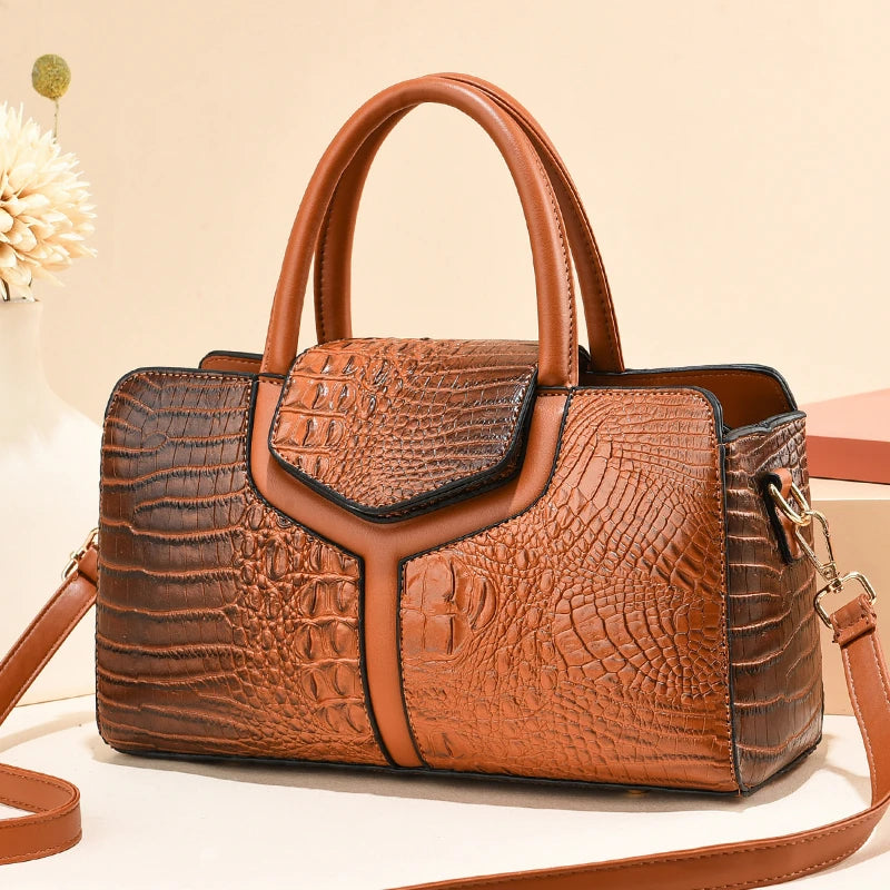 TRAVEASY Summer Casual Vintage Top-Handle Bags for Women Fashion Alligator Large Capacity Female Shoulder Bags Crossbody Bags