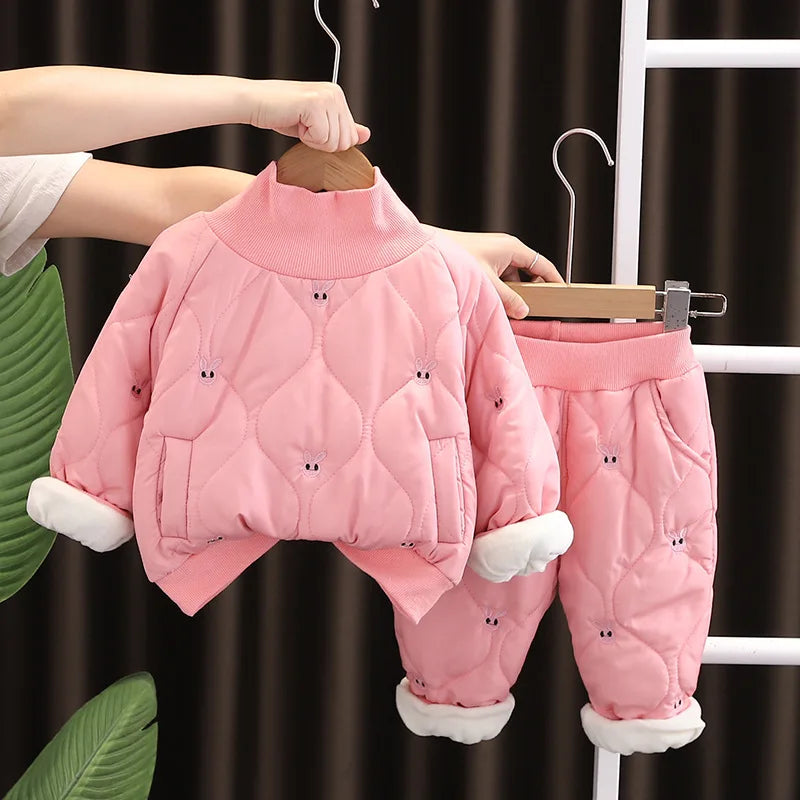 1 2 3 4 5 Jahre Winter Baby Mädchen Kleidung Sets Warm Halten Verdicken Mantel Und Hosen Mädchen Anzüge Geburtstag geschenke Kinder Kleidung