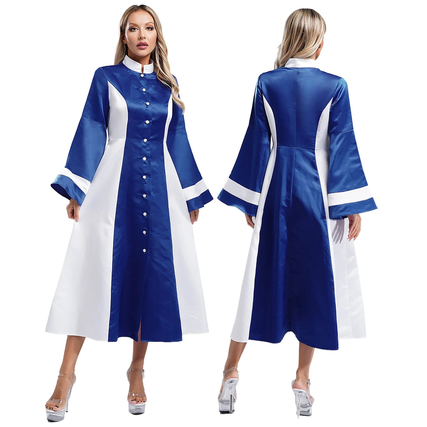 Mittelalterliches Klerus-Kleid für Damen, lange ausgestellte Ärmel, elegante Kirchenrobe, Pastor, Chor, christliches Kleid, Halloween-Cosplay-Kostüme