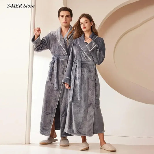 Frauen Große Größe 3Xl Kimono mit Tasche Herbst Winter Neue Bademantel Kleid Lose Homewear Lose Nachtwäsche Verdicken Flanell Loungewear