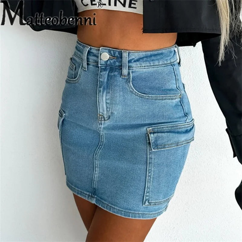 Sexy Knopf Spleißen Tasche Jeans rock weiblich Modetrend Straße lässig Halbkörper Kleid Arbeits kleidung Stil Damen bekleidung