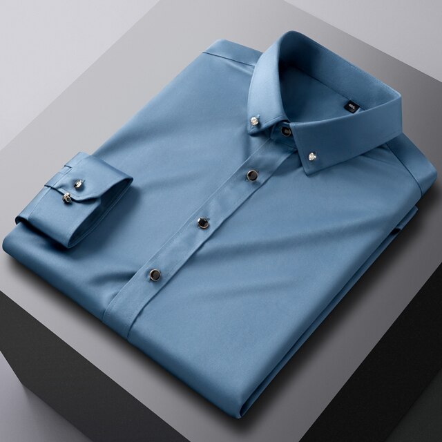 Men&#39;s Party Dance Diamond Button-down Dress Shirt Without Pocket Long Sleeve Stretchy Silky Wrinkle Free Casual Poplin Shirts