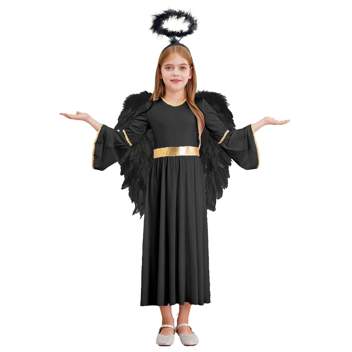 Kinder Mädchen Engel Kostüm Halloween Taufe Prinzessin Langarm Kleider Halloween Rollenspiel Party Kommunion Taufe Dress Up