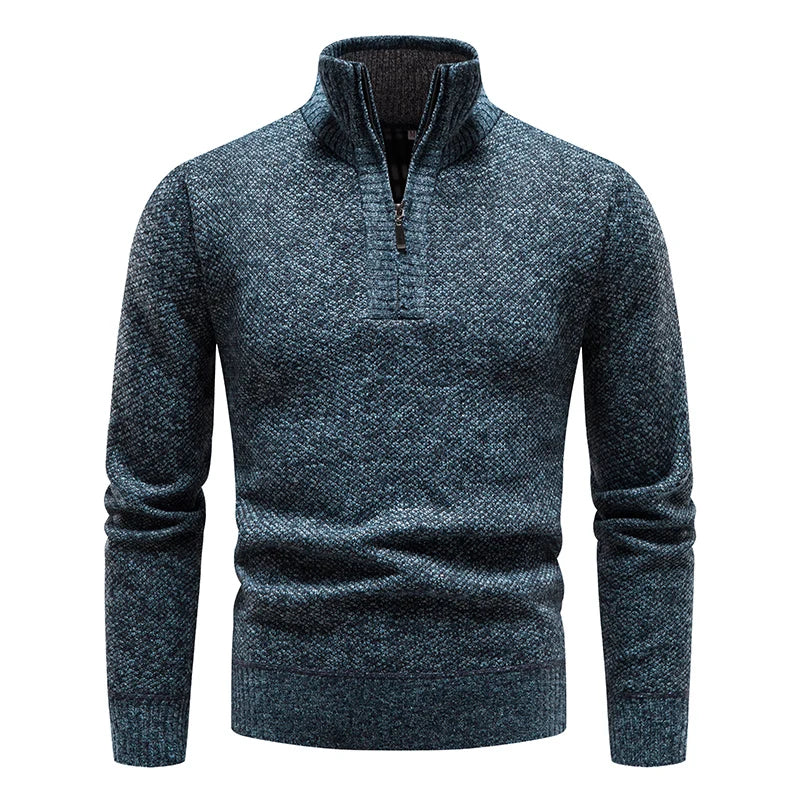 Neue Winter Fleece Pullover Pullover Männer dicke warme Strick pullover schlanke Mock Neck Pullover halben Reiß verschluss solide Herren Pullover