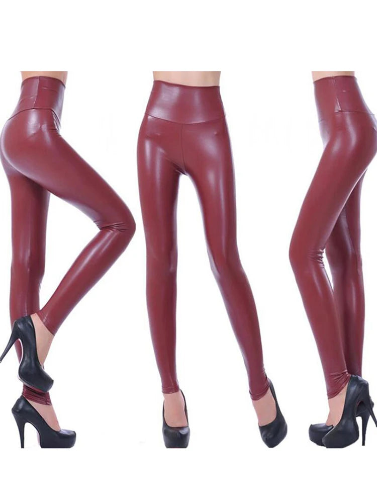 CHSDCSI Faux Leather High Waist Sexy Legging Women Black Pencil Pants Slim Skinny Trousers