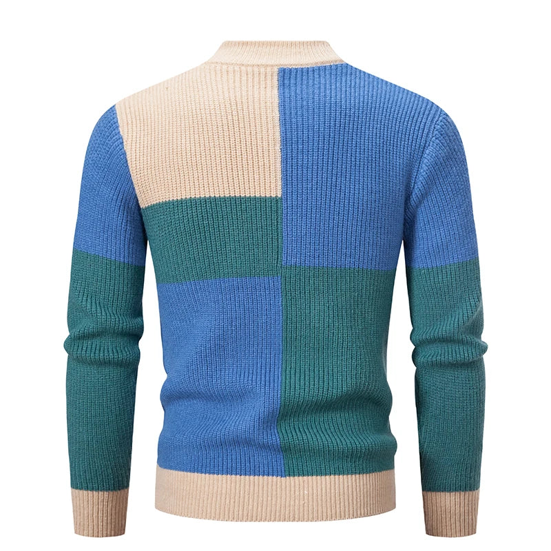 Herren Mock Neck Pullover jugendliche Vitalität Mode Patchwork Strick pullover Männer schlanke lässige Pullover Herbst Winter Strickwaren Mann