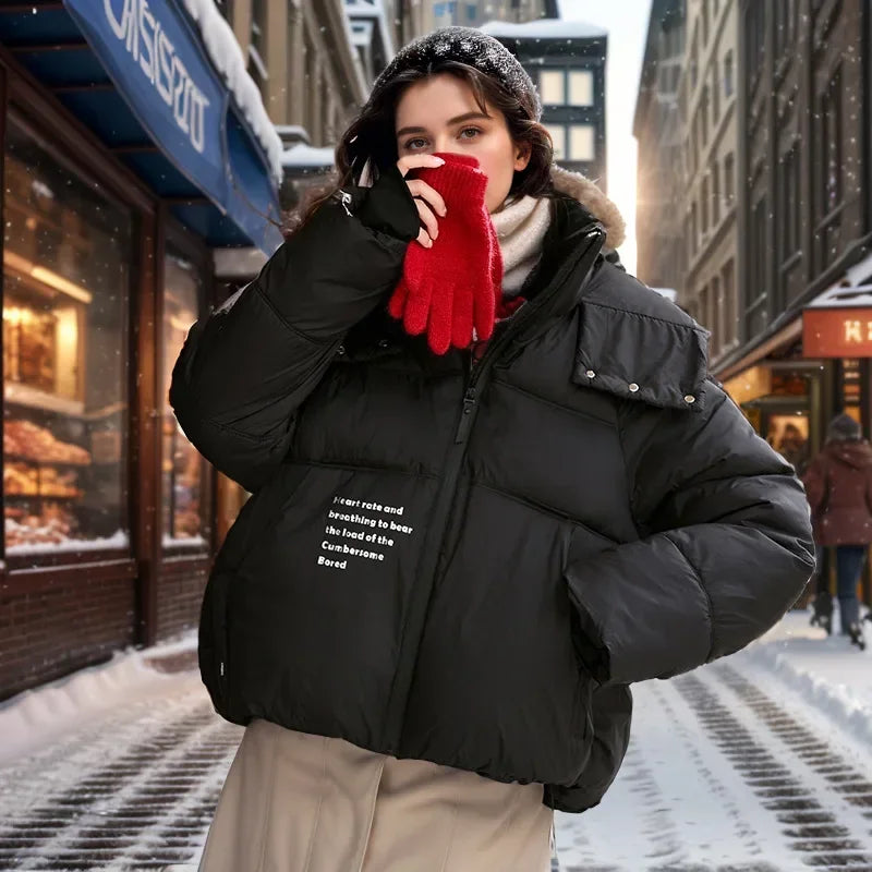 2024 neue Winter Modische Abgeschnitten Unten Baumwolle gefütterte Jacke Für Frauen Stil Puffer Mantel Verdickt Warme Lose-fit mit Kapuze Parkas